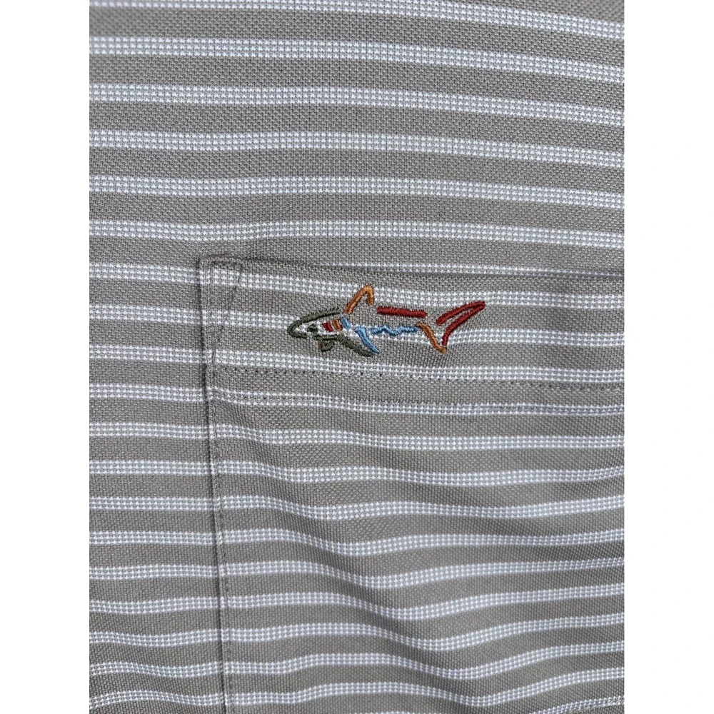 Greg Norman Tasso Elba Five Iron Tan White Striped Golf Polo Shirt Mens XL